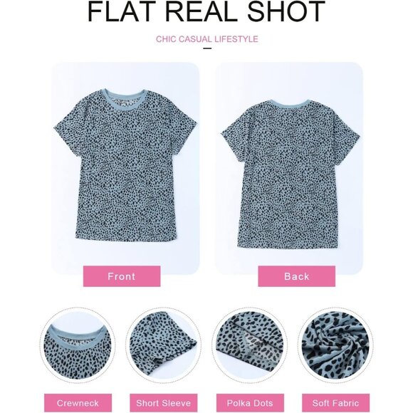 Womens Casual Polka Dot Tops Crewneck Short Sleeve T Shirts Fashion Loose Fit - Picture 5 of 6